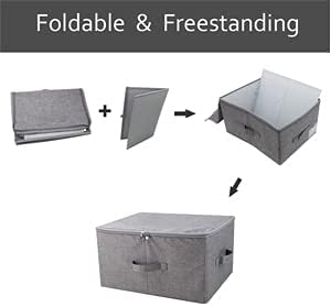 iwill CREATE PRO Folding Storage Box with Zip Lid and Handles, Rigid Storage Baskets With Linen Fabric& Plastic Board, Closet Shelf Drawers,Dark Gray, 2 pcs