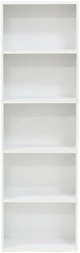 Furnifact White 5-Tier Reversible Color Open Shelf Bookcase, Versatile Storage Organizer, Durable Wood Construction, Modern Design for Living Room, Office