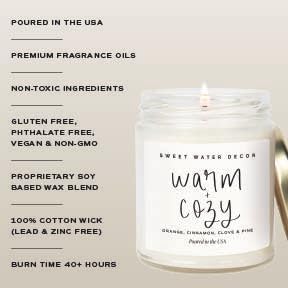 Sweet Water Decor Warm and Cozy Candle - Pine Cinnamon & Fir Winter Scented Soy Candles for Home | 9oz Clear Jar, 40 Hour Burn Time, Made in The USA
