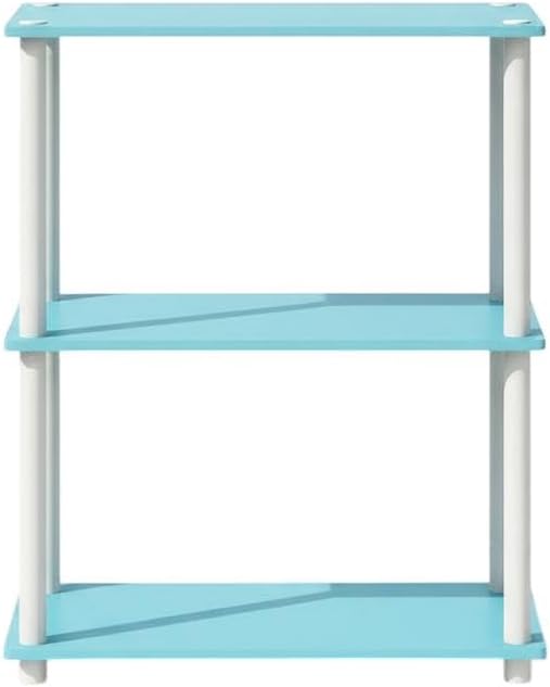 Furnifact Light Blue White Bookcase with Wooden Shelves, Elegant Storage Solution, Sturdy Construction for Living Room, Office, and Bedroom