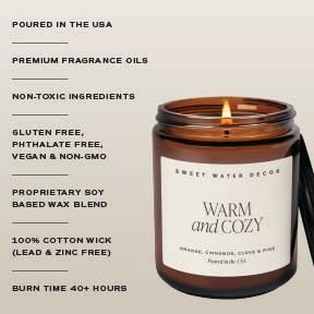 Sweet Water Decor Warm and Cozy Soy Candle - Orange Peel, Cinnamon, Ginger and Clove Scented Candles for Home - 9oz Amber Jar + Black Lid, 40+ Hour Burn Time, Made in The USA