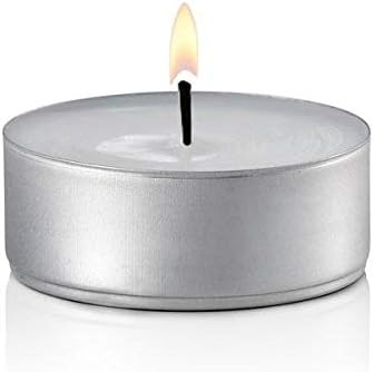 50 Unscented Tea Lights Candles White, Smokeless, Dripless & Long Lasting Paraffin Small Votive Mini Tealight Candle for Home, Pool, Shabbat, Weddings & Emergencies (50-Pack)