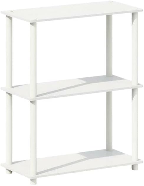 Furnifact White Tri-Tier Multipurpose Display Rack, Shelving Unit, Versatile Bookcase, Durable Wooden Construction, Modern Compact Design