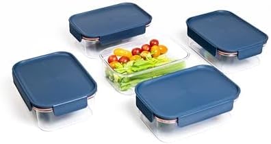 LocknLock LBF404RS5N Bisfree Modular Plus Food Storage Containers for Lunch, Meal Prep, Stackable, BPA-Free, Leakproof, Microwave, Dishwasher, Freezer-Safe, 10 Pieces, 5 Boxes and 5 Lids, Navy, 910ml