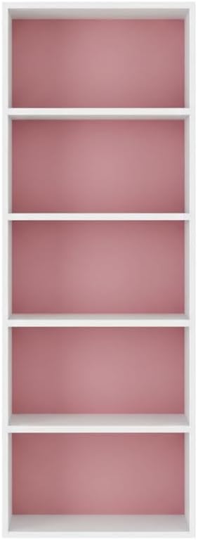 Furnifact White and Pink 5-Tier Reversible Color Open Shelf Bookcase, Durable Storage Organizer, Modern Design, Versatile, Easy Assembly