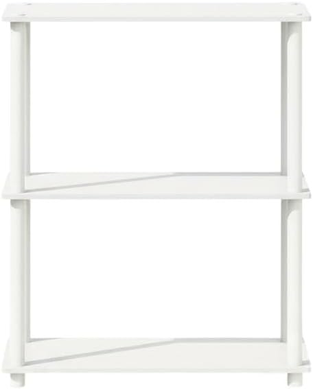 Furnifact White Tri-Tier Multipurpose Display Rack, Shelving Unit, Versatile Bookcase, Durable Wooden Construction, Modern Compact Design