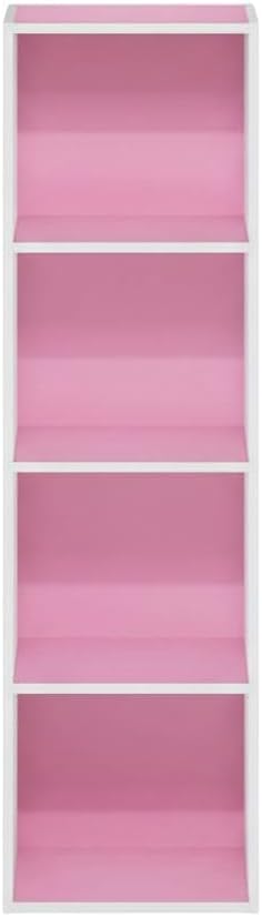 Furnifact Pink White 4-Tier Open Shelf Bookcase, Wooden Display Organizer, Modern Design, Multi-Level Storage, Durable Wood Construction