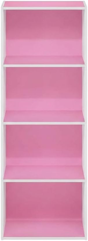 Furnifact Pink White Bookcase with Elegant Wooden Design, Spacious Shelves, Durable Wood Material, and Modern Home Office or Living Room Storage