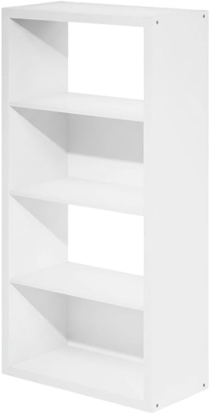 Furnifact White Bookcase with Durable Wooden Construction, Single Piece Design, Stylish Storage Solution for Home and Office