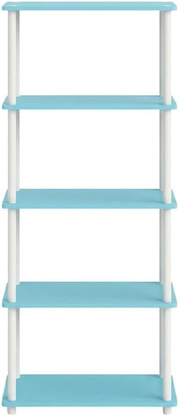 Furnifact Light Blue White Bookcase with Wooden Shelves, Contemporary Design, Durable Wood Material, Ample Storage for Home or Office