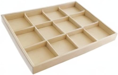 Large Stackable Jewelry Display Tray Case Organizer Premium Velvet Soft Light Beige Home Store Sales Shows (12 Grid)