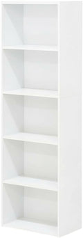 Furnifact White 5-Tier Reversible Color Open Shelf Bookcase, Versatile Storage Organizer, Durable Wood Construction, Modern Design for Living Room, Office