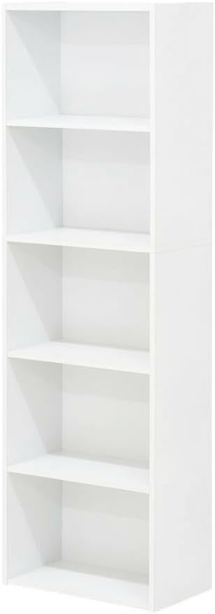 Furnifact White 5-Tier Reversible Color Open Shelf Bookcase, Versatile Storage Organizer, Durable Wood Construction, Modern Design for Living Room, Office