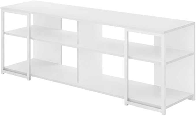 Furnifact White Modern TV Stand for 65-Inch TVs, Metal and Wood Construction, Sleek Storage Design, Stylish and Durable Living Room Furniture