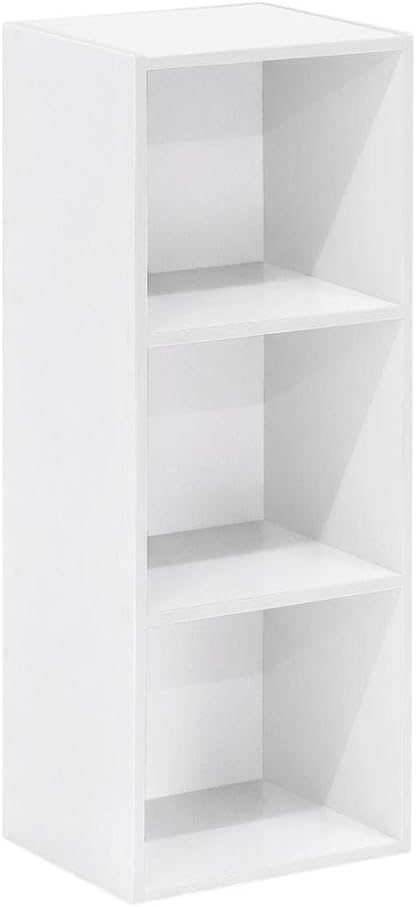Furnifact White 3-Tier Open Shelf Bookcase, Modern Design, Durable Wood Material, Space-Saving Storage Solution for Home and Office Use