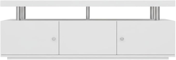 Furnifact White TV Stand, 3 Storage cabinets, Shelf, Supports TVs up to 60 lbs, Modern Style, Particle Board, for TVs up to 55 inches