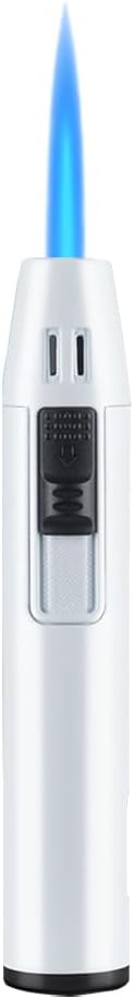 Navpeak Mini Torch Lighter Windproof Jet Blue Flame Lighters Compact Portable with Gas Window Refillable Butane Torch for Candle Craft Outdoor BBQ Grill (Butane Not Included)(White)