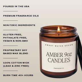Sweet Water Decor Fraser Fir Christmas Candles - Christmas Stocking Stuffers Cypress, Evergreen & Pine Scented Candles - Scented Candles with 40 Hrs Burn Time - 9Oz Black Lid Amber Jar Wax Candles