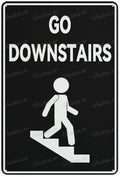 Go Downstairs Aluminum Sign Fade Resistant Easy Mounting Indoor/Outdoor Use Sign 12X8 Inch