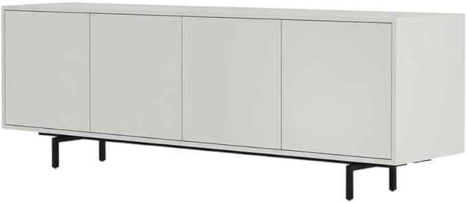 Furnifact White Laminate TV Console, Four Doors, Engineered Wood, Modern Transitional Industrial Style, Durable, Stylish for Living Room