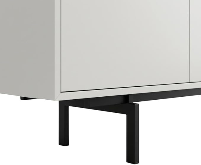 Furnifact White Laminate TV Console, Four Doors, Engineered Wood, Modern Transitional Industrial Style, Durable, Stylish for Living Room