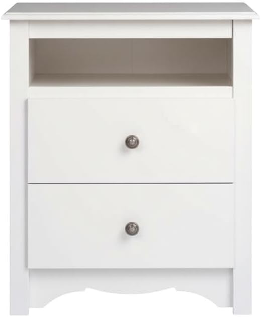 Furnifact White Tall Nightstand, 2 Drawers, Open Shelf, Stylish Bedroom Storage, Durable, Modern Design, Ideal for Compact Spaces