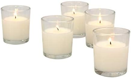 Stonebriar 48 Pack Unscented Long Burning Clear Glass Ivory Wax Filled Votive Candles