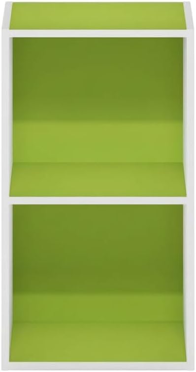 Furnifact Green White 2-Tier Open Shelf Bookcase with Wood Material, Modern Design, Space-Saving Storage Solution for Living Room and Office