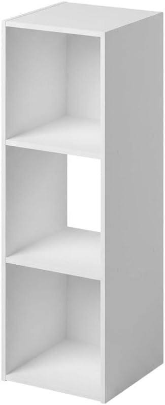 Furnifact Cubic Storage Cabinet Bookcase with 3-Cube Shelves, White Wood Construction, Modern Design for Home Office and Living Room Storage