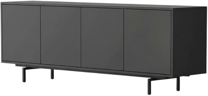 Furnifact Black Laminate TV Console with 4 Doors, Modern Transitional Industrial Style, Engineered Wood Construction, Durable, Stylish, Easy to Maintain