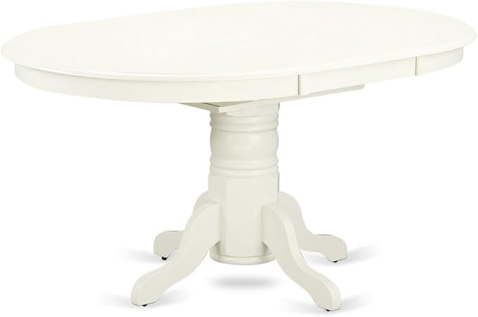 Furnifact Oval Dining Table with 18-Inch Self-Storage Butterfly Leaf, Linen White Solid Wood Pedestal Table