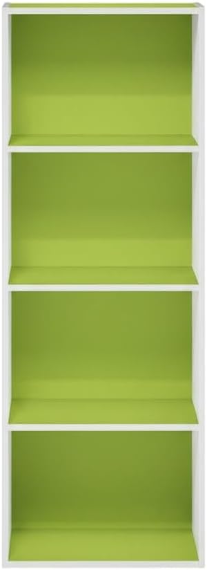 Furnifact Green White 4-Tier Open Shelf Bookcase, Wooden Construction, Stylish Modern Design, Durable, Home Office and Living Room Storage
