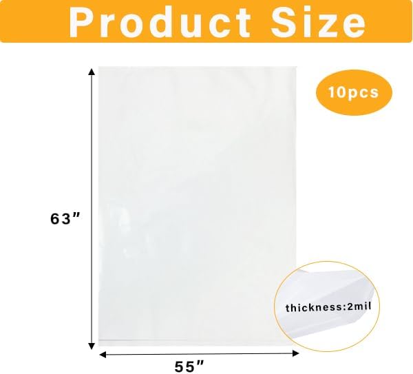 Extra Large Plastic Storage Bags 55 x 63 Inch Large Plastic Bags for Furniture, Luggage, Home Appliances, Kids Toys, Equipments, Industry or Agriculture Use and More (5 pack)
