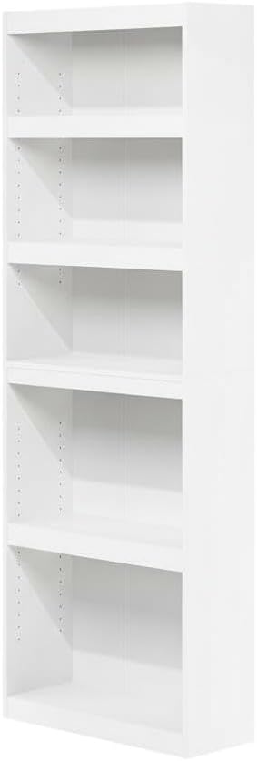 Furnifact White 5-Tier Shelf Bookcase with Spacious Storage, Sturdy Wooden Construction, Modern Design, Perfect for Living Room, Office or Bedroom