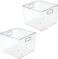 mDesign Small Modern Plastic Storage Organizer Bin Basket with Handles for Home Closet Organization - Shelf, Cubby, Cabinet, and Cupboard Organizing Decor - Ligne Collection - 2 Pack - Clear
