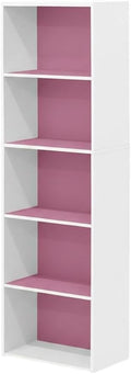 Furnifact White and Pink 5-Tier Reversible Color Open Shelf Bookcase, Durable Storage Organizer, Modern Design, Versatile, Easy Assembly