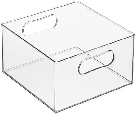 mDesign Deep Plastic Stackable Storage Organizer Container Bin, Hallway, Bedroom, Linen, Coat, and Entryway Closet Organization - Holds Clothing, Blankets, Accessories - Ligne Collection - Clear