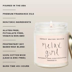 Sweet Water Decor Relax Girl, Peppermint, Cedar, Clove, and Eucalyptus Scented Soy Wax Candle for Home | 9oz Clear Jar, 40 Hour Burn Time, Non Toxic, Made in The USA