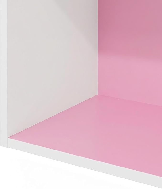 Furnifact Pink White 4-Tier Open Shelf Bookcase, Wooden Display Organizer, Modern Design, Multi-Level Storage, Durable Wood Construction