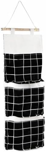 FuninCrea Wall Hanging Bag, Linen Fabric Hanging Organizer, Waterproof Storage Bag with 3 Pockets, Wall Organizer for Living Room, Bedroom, and Bathroom (Black)