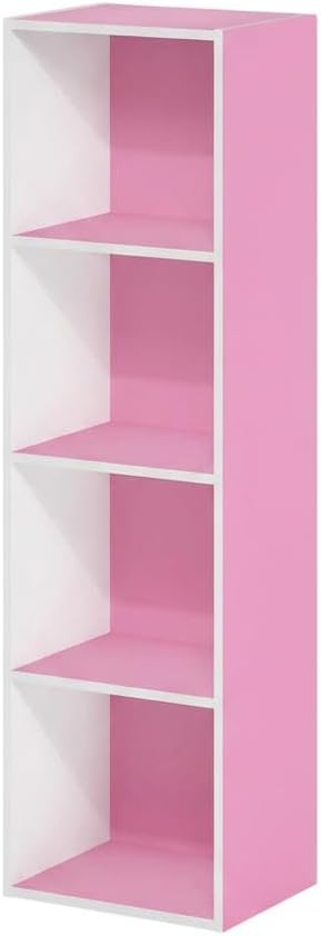 Furnifact Pink White 4-Tier Open Shelf Bookcase, Wooden Display Organizer, Modern Design, Multi-Level Storage, Durable Wood Construction