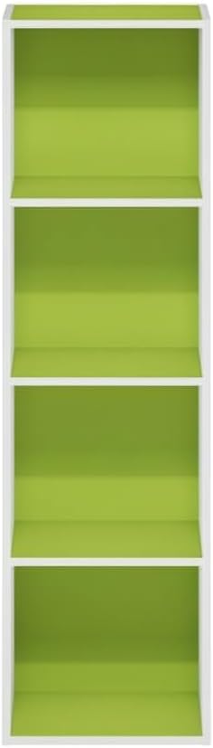 Furnifact Green White 4-Tier Open Shelf Bookcase, Wooden Storage Organizer, Modern Design, Durable Wood Material, Suitable for Living Room or Office