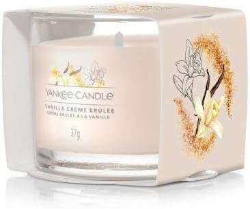 Yankee Candle Signature Votive Mini Candle Jar, Vanilla Creme Brulee Scent, Natural Soy Wax Blend Candle with Natural Fiber Wick, 1.3 OZ Glass Jar (Pack of 12)