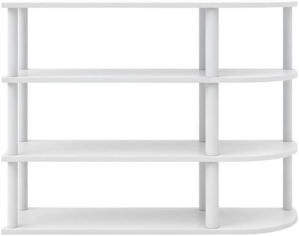 Furnifact White Corner TV Stand, Modern Living Room Media Console with Rubberwood Solids and Walnut Veneer Construction, Durable Wood Storage Solution