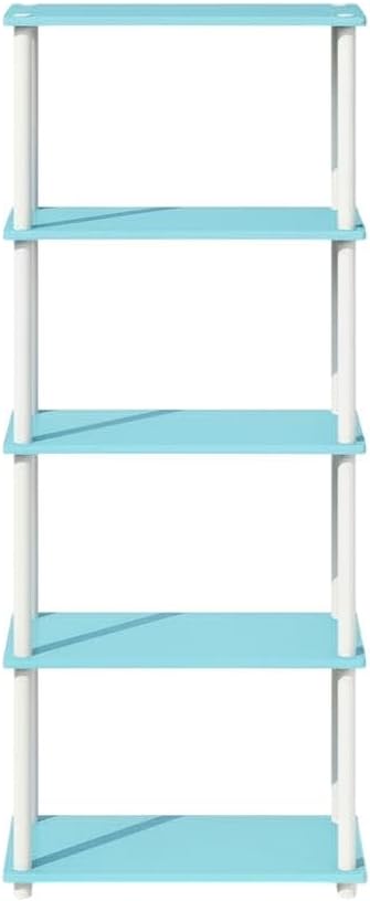 Furnifact Light Blue White Bookcase with Wooden Shelves, Contemporary Design, Durable Wood Material, Ample Storage for Home or Office