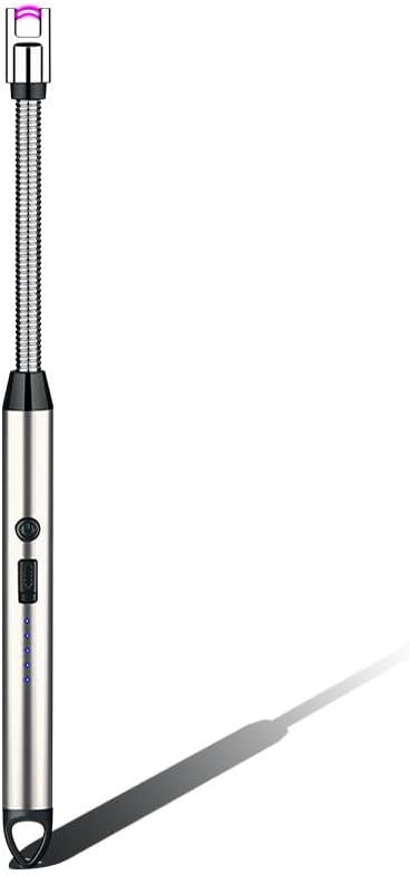 360°Flexible Neck Lighters for Candles, Multi-Function Arc Lighter Rechargeable USB Electric BBQ Lighter for Grill Kitchen Fireworks Gas Stove (Silver)