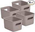 Superio Ribbed Collection - Decorative Plastic Basket Open Home Storage Bins Organizer, Small Taupe (4 Pack) Container Boxes for Organizing Closet Storage Bins for Shelves Drawer Shelf 1.5 Liter