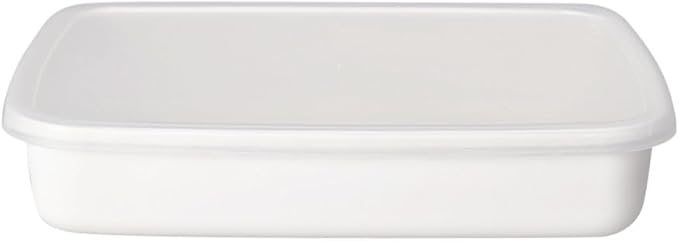 Nodahoro WRA-M Enameled Storage Container, Heat-Resistant, Rectangle, Shallow Type, Size M, Includes Seal Lid, Visible Contents White Series, Made in Japan