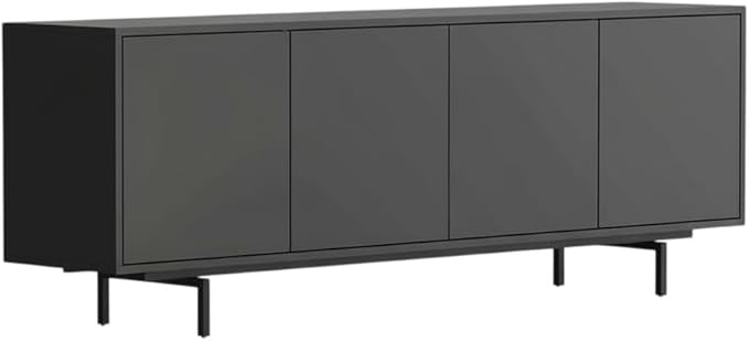 Furnifact Black Laminate TV Console with 4 Doors, Modern Transitional Industrial Style, Engineered Wood Construction, Durable, Stylish, Easy to Maintain