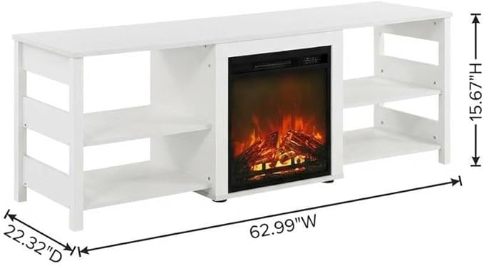 Furnifact White Emboss 70 Inch TV Stand with Fireplace, Wooden Construction, Modern Design, Ample Storage Space, and Easy Assembly